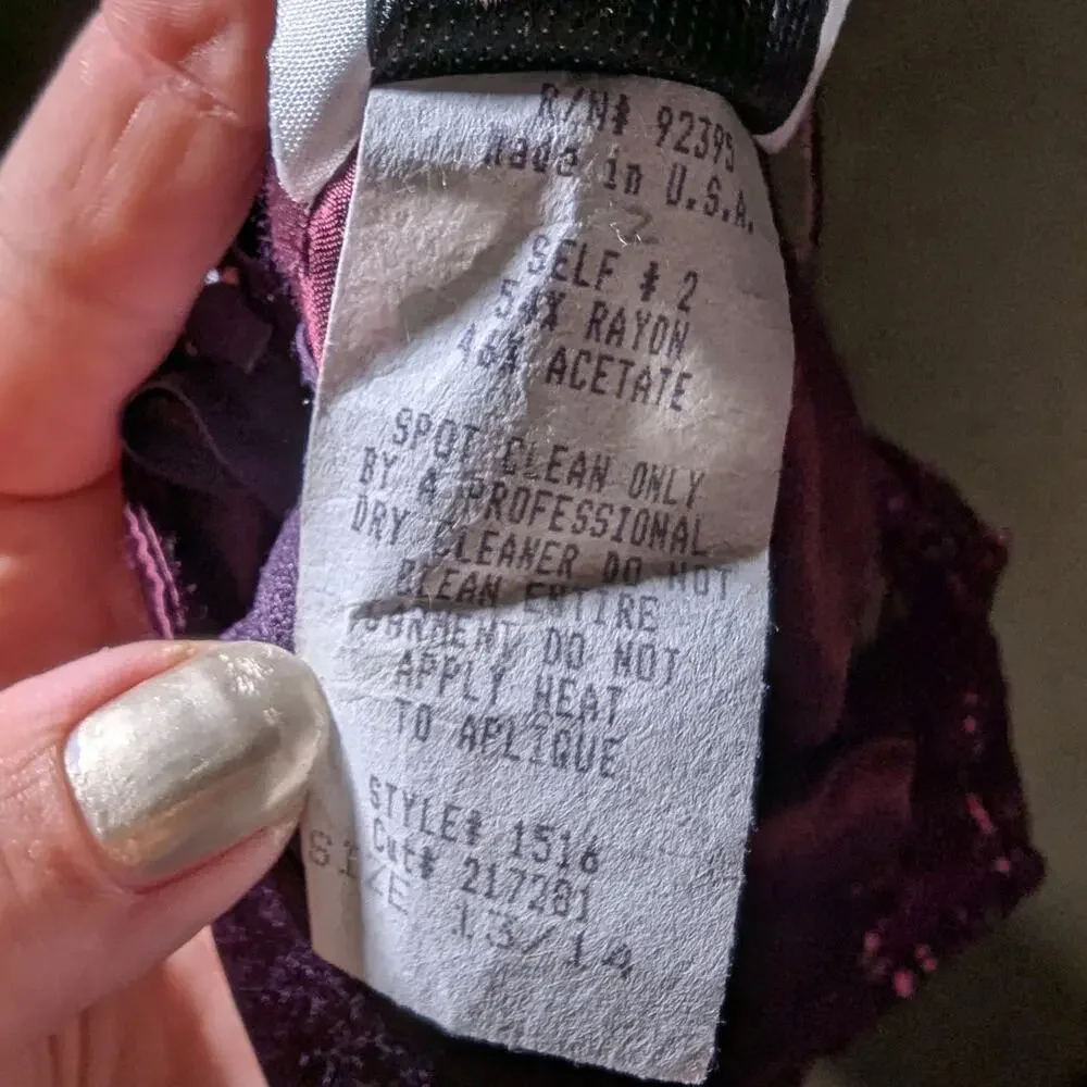 Vtg 1990s Steppin' Out Plum Purple Satin Sequin Embellished Mesh Maxi Gown 13 14 - Picture 6 of 6